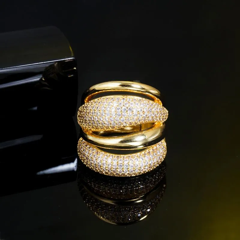 Pera luxe scintillant cz zircon couleurs argentés multicouches grandes anneaux de mariage redonnables ouverts pour les femmes fête juive R141271i
