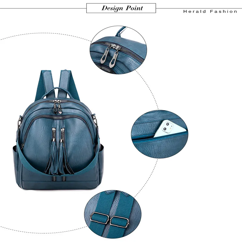 High Quality Leather Women Backpack Fashion School Bags For Teenager Girls Vintage Female Travel Single Shoulder Black Backpacks251s