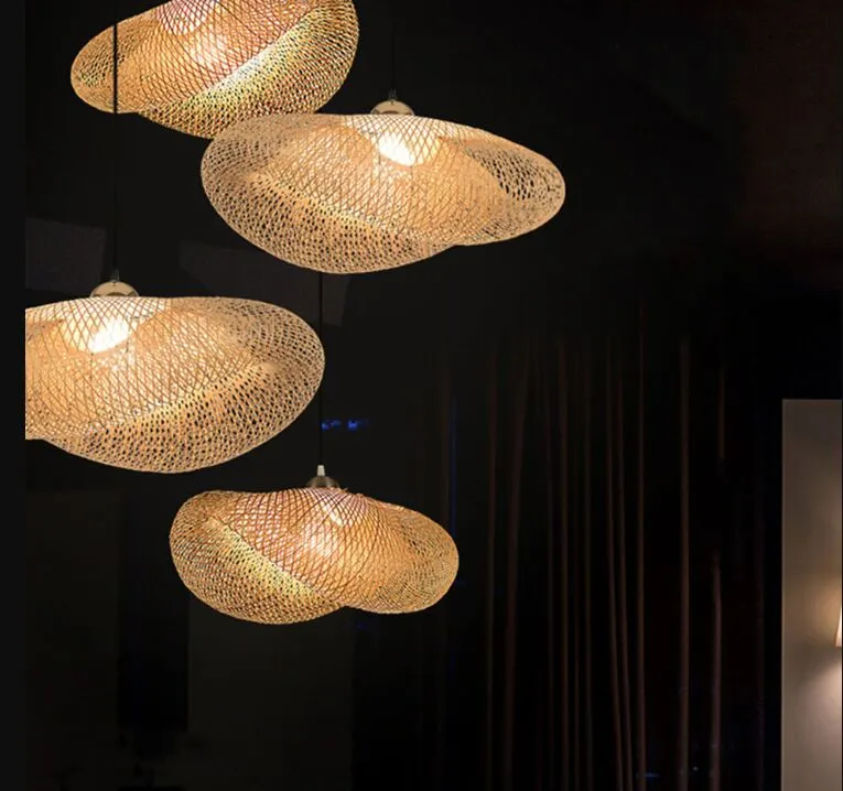 Lampe suspendue LED en bambou moderne, luminaire décoratif d'intérieur, luminaire décoratif d'intérieur, idéal pour un salon, une salle à manger, un Restaurant ou une cuisine, 298T