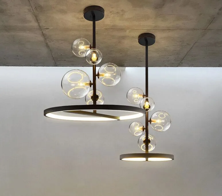 Kreative Moderne Nordic G9 Kronleuchter Klar Glas Ball Schwarz LED Anhänger Lampe Für Esszimmer Wohnzimmer Bar Kaffee Shop Restaurant205S