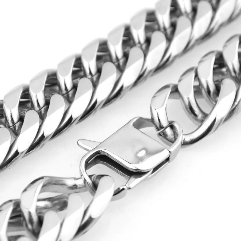 Кубинские цепочки Майами для мужчин, ювелирные изделия в стиле хип-хоп, цельное серебро, толстое массивное ожерелье из нержавеющей стали, 13 мм, 16 мм, 19 мм, 21 мм285 м