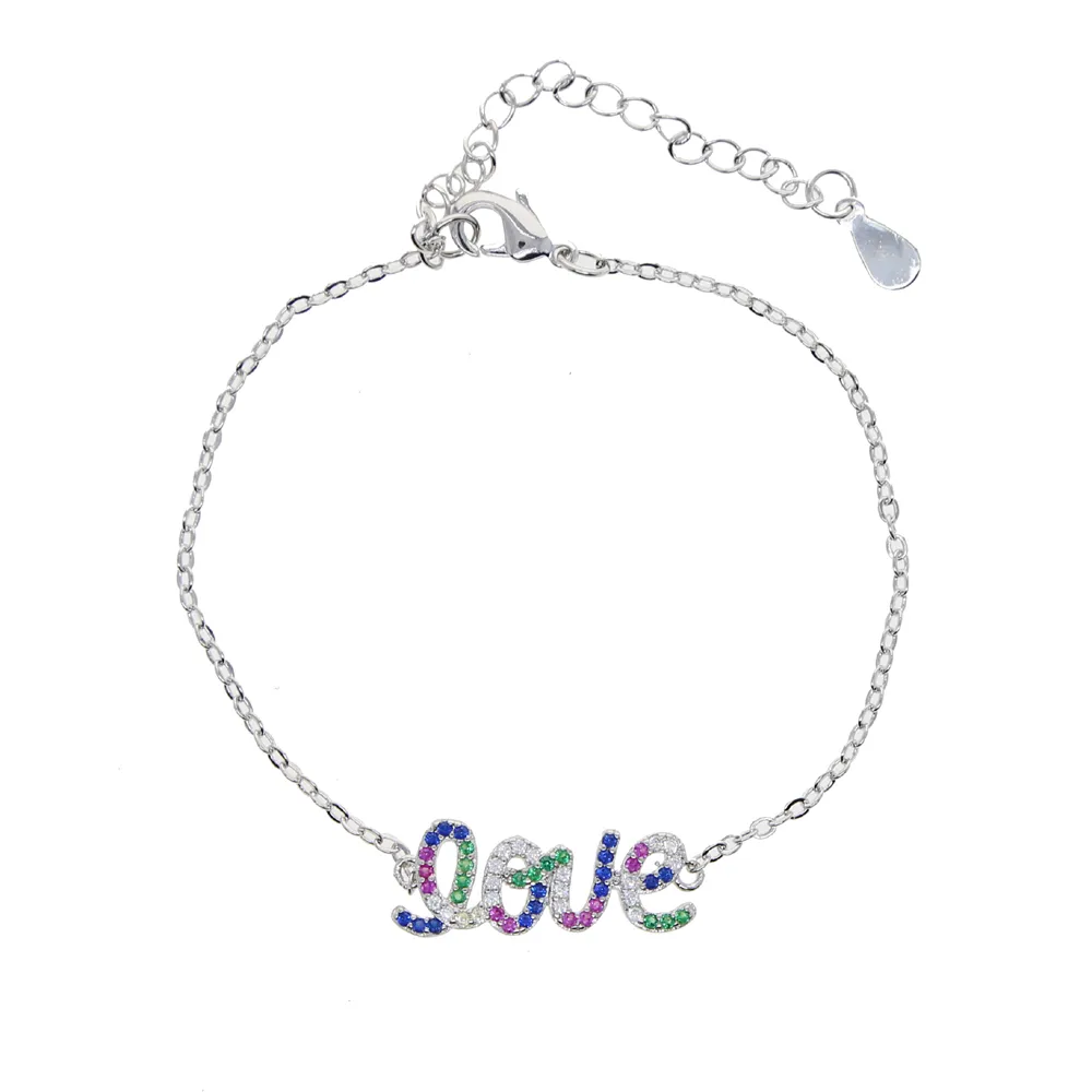 Promotie Mode-sieraden voor 2021 Valentijnsdag Gift Micro Pave Wit Rainbow Love Letter CZ Armband voor Vrouwen