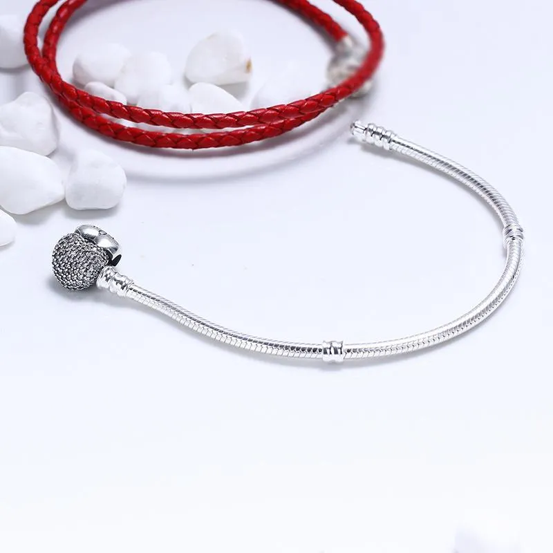 Original 100% 925 Sterling Silver Bracelet Bangle Charm Heart Snake Chain Basic Bracelets Pan Women DIY Brand Jewelry B199245F