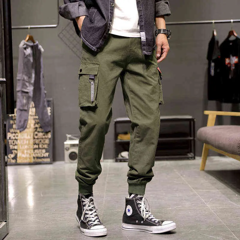 Pantalon d'été longueur cheville pour homme, multi-poches, Cargo, noir, slim, jogging, Streetwear, H1223
