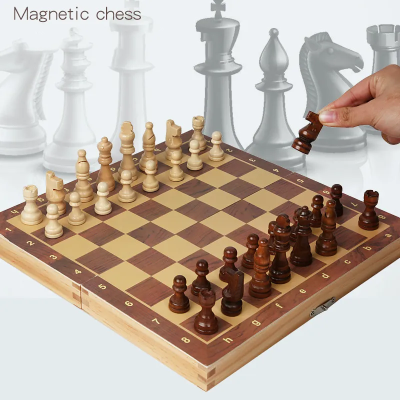 Large Chess Board Magnetic Wooden Folding Chesses Set with Felted Game Boards Interior for Storage Adult Kids Beginner4527401