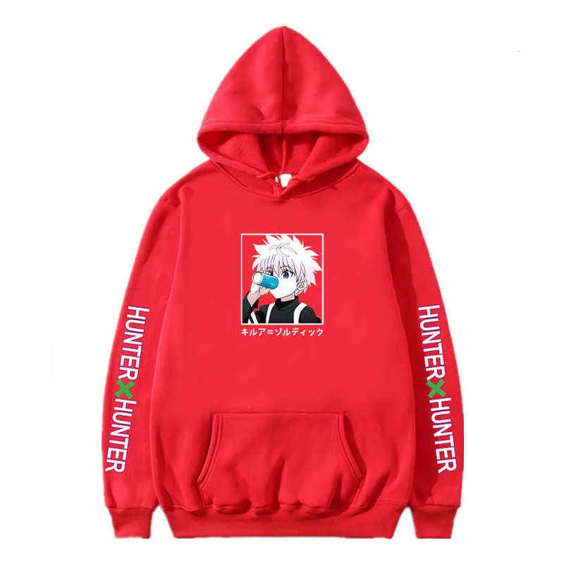 Kawaii Hunter X Hunter Hoodies Män Kvinnor Fullständigt Sweatshirt Killua Zoldyck Anime Manga Black Hoodies Bluzy Tops Kläder H1227