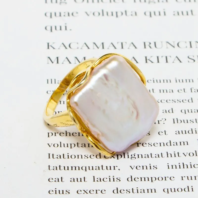 Pierścienie klastrowe barokequonly naturalny barokowy barokowy pierścień retro w stylu 14K Uwagi złota nieregularna kwadrat RFB1250L