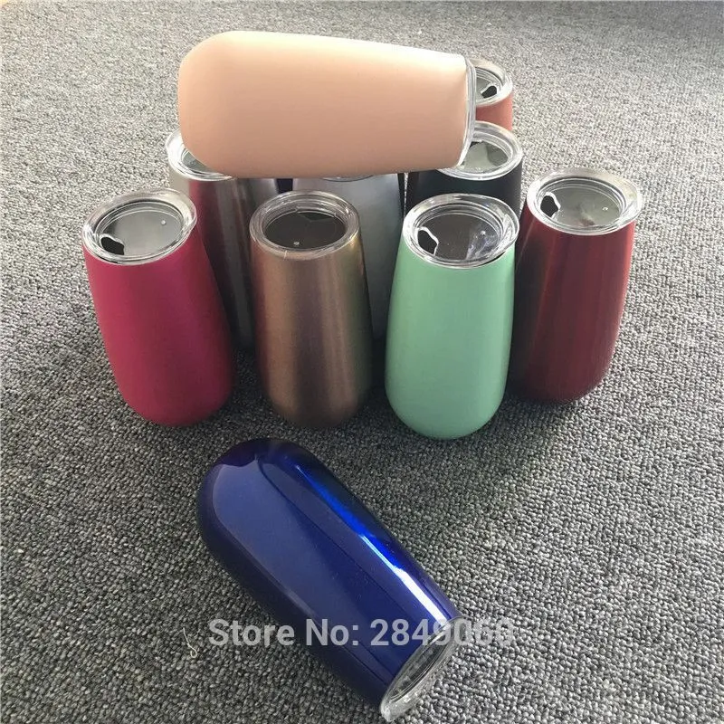 20 teile/los 6oz Termos Stemless Flöte Rose Gold Wein Tumbler Champagner Cola Edelstahl Thermos Isolierung Eiförmige Tasse Party geschenk LJ201218