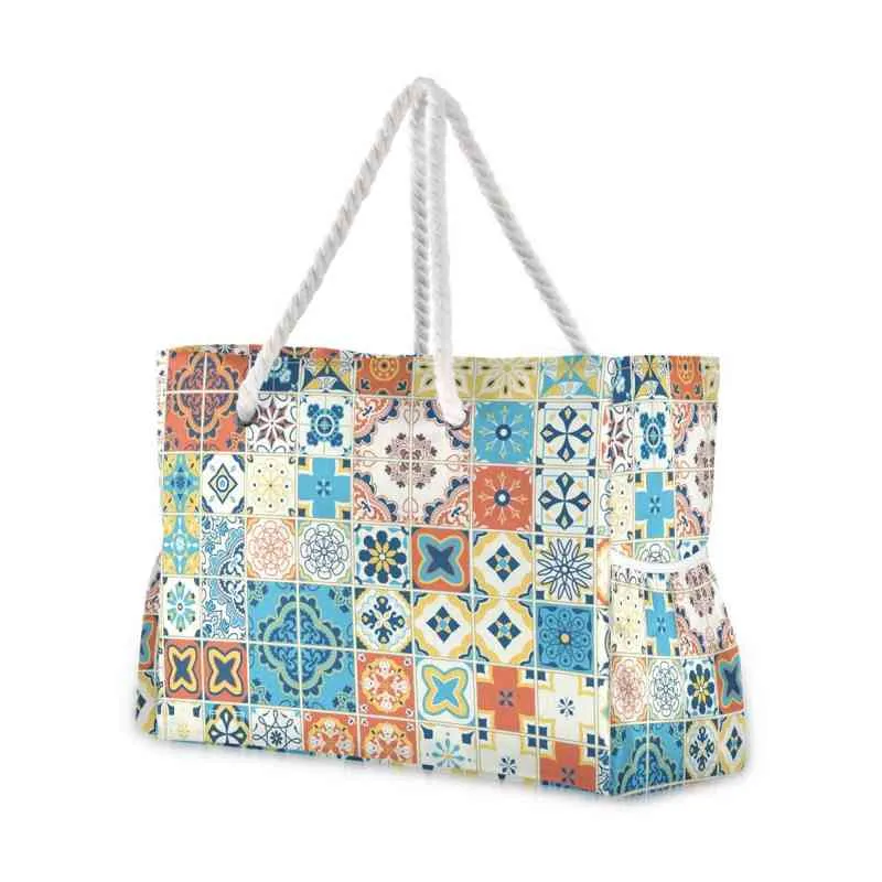 Cabas, sac de plage pour femme, sac à main d'été étanche de style méditerranéen, grande anse, sac à main holographique en 220310