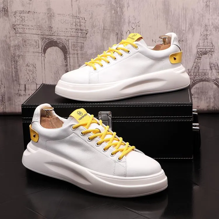 Luxury Men Lace Up Business Bröllop Skor Mode Designer Original Vit Tennis Sneakers Vår Höst Kvinna Platform Round Toe Casual Loafers