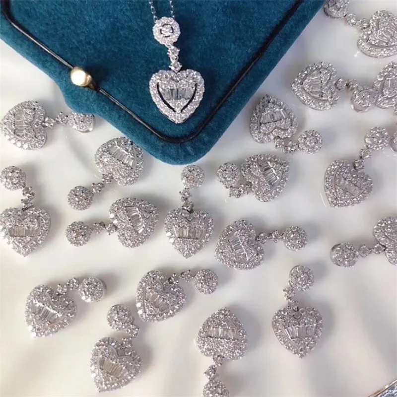 Nouvelle Arrivée Doux Mignon De Haute Qualité Bijoux De Luxe 925 En Argent Sterling Princesse Coupe Blanc Topaze CZ Diamant Coeur Pendentif Femmes Nec312i