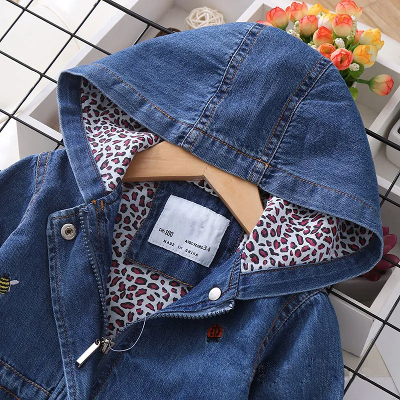 Mode Fille Jeans Veste Enfants Papillons Veste À Capuche Survêtement Printemps Automne Enfant Manteau Long Denim Vestes Pour Fille 3-11 Ans LJ201126