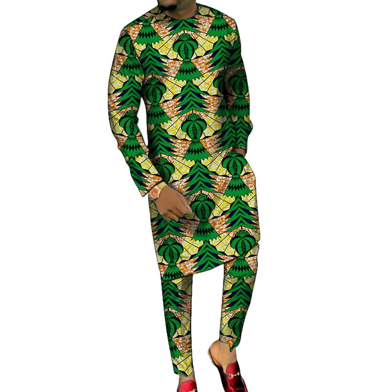 Dashiki Print Mens Long Shirtstrousers Set di pantaloni su misura ankara Fashion Mash Groom Abiti a African Party African 201204