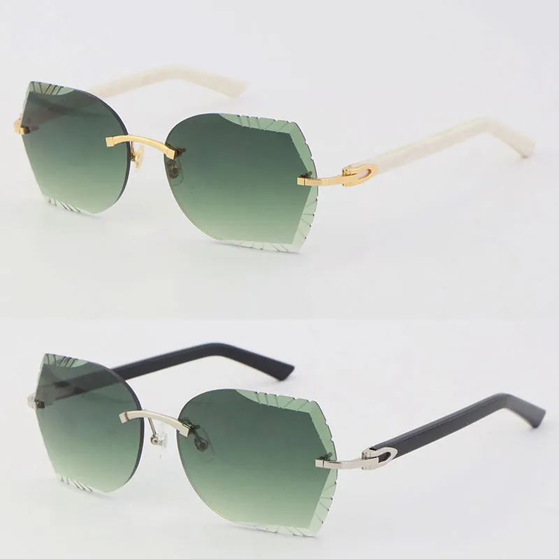 Hele metalen randloze grote zonnebril Wit Zwart Marmerarmen Plankbril 8200762 Hoge kwaliteit zonnebril Fashion Cat Eye 308N
