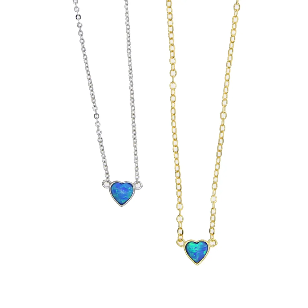 2021 high quality 5mm blue opal heart Gem pendant necklace for women girl fashion elegant lover girlfriend gift lovely necklace