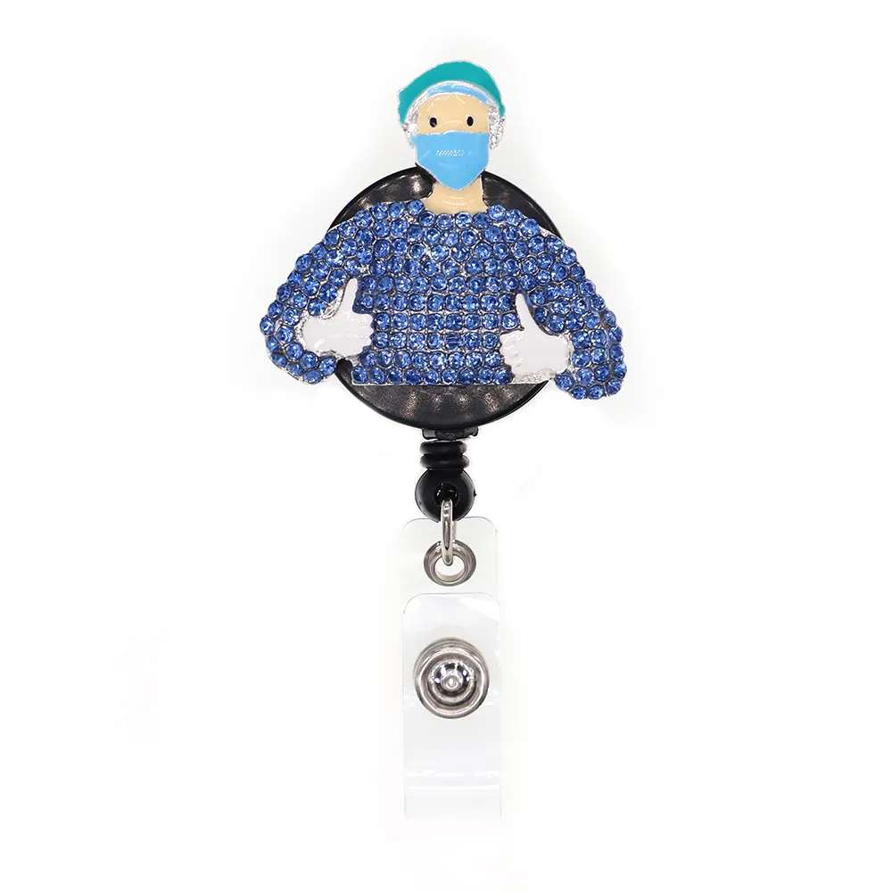 Porte-clés en alliage de médecin en alliage de strass, support d'identification rétractable pour infirmière, cadeau 205B