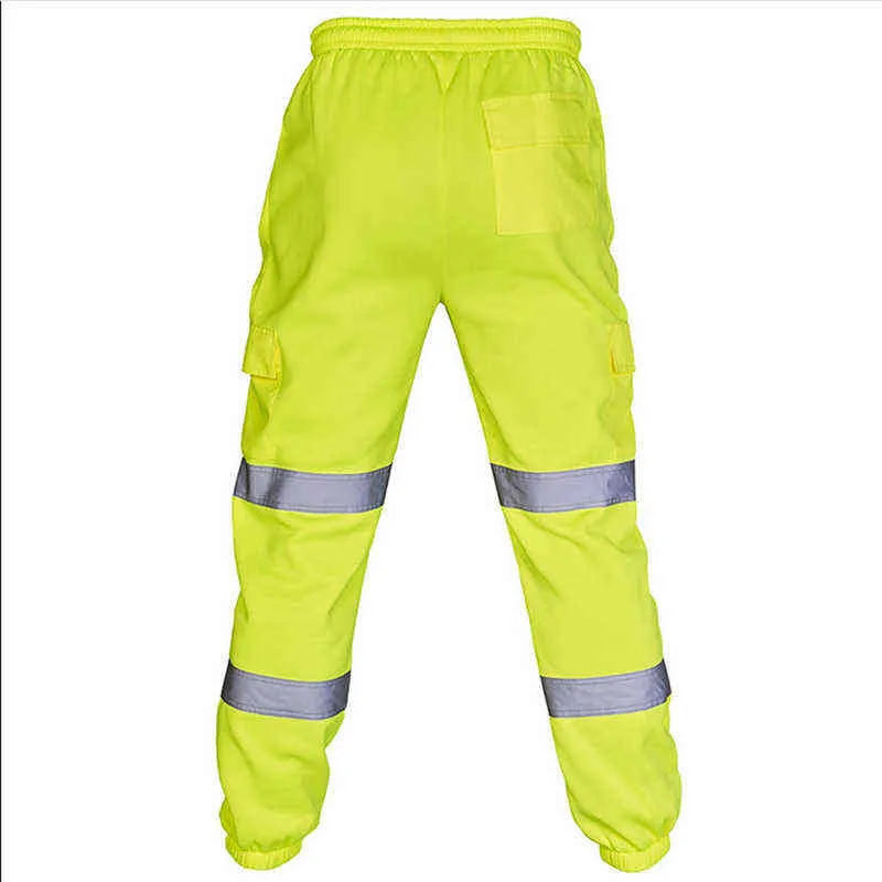 Hommes Travail Uniforme Bas Sécurité Pantalon De Survêtement Rayé Pantalon Réfléchissant Lâche Hommes Jogging Pantalon Joggers Patchwork Vêtements De Travail H1223