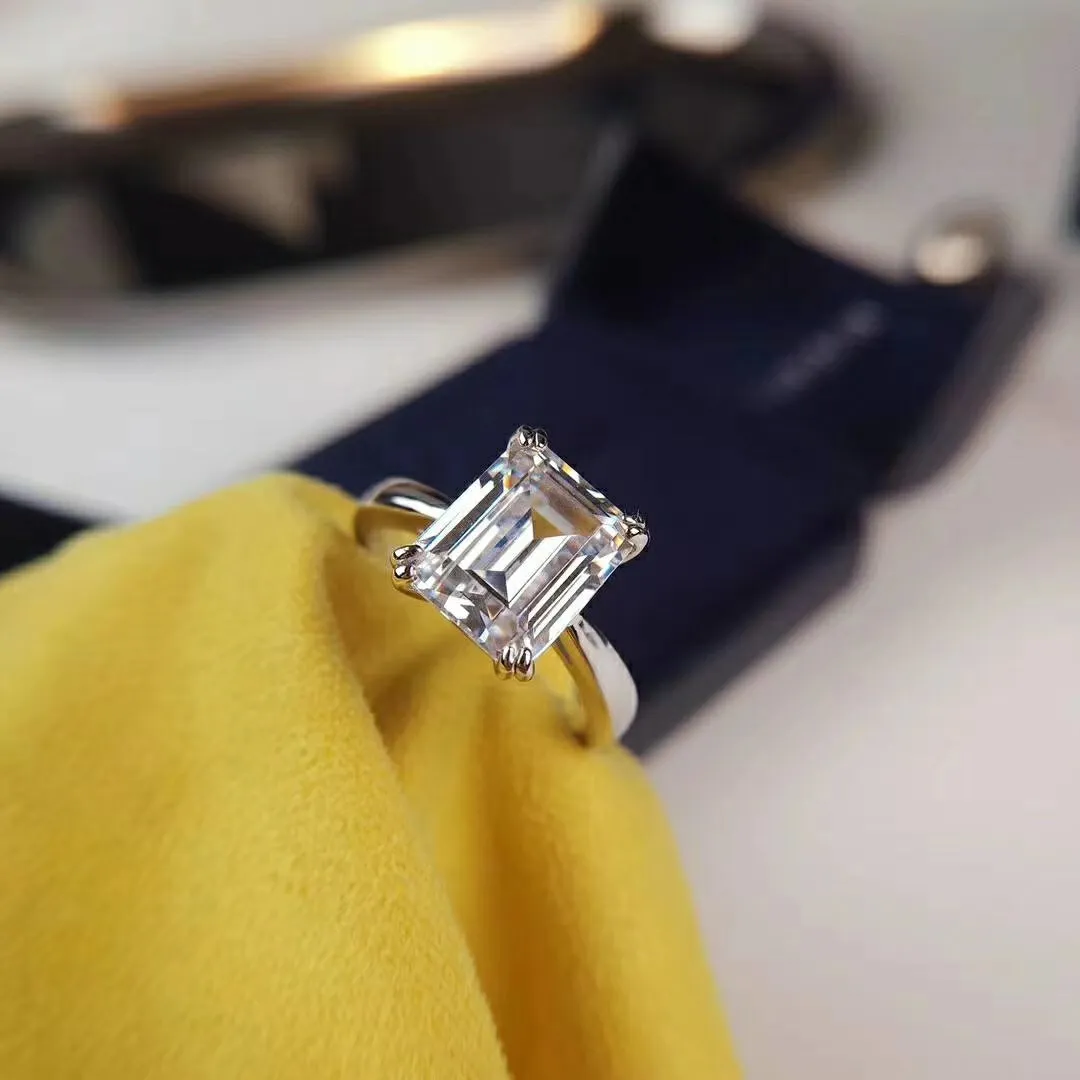 S925シルバーパンクバンドリング3 Karサイズのダイヤモンドは、女性のための長方形の形状ですウェディングジュエリーギフトPS7056283G