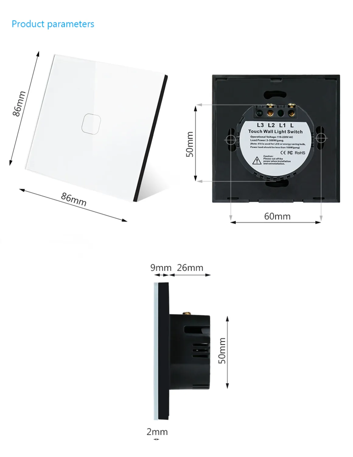 esooli EU 표준 1 갱 2 웨이 43Hz 무선 원격 벽 라이트 터치 스위치 스틱 Y200407