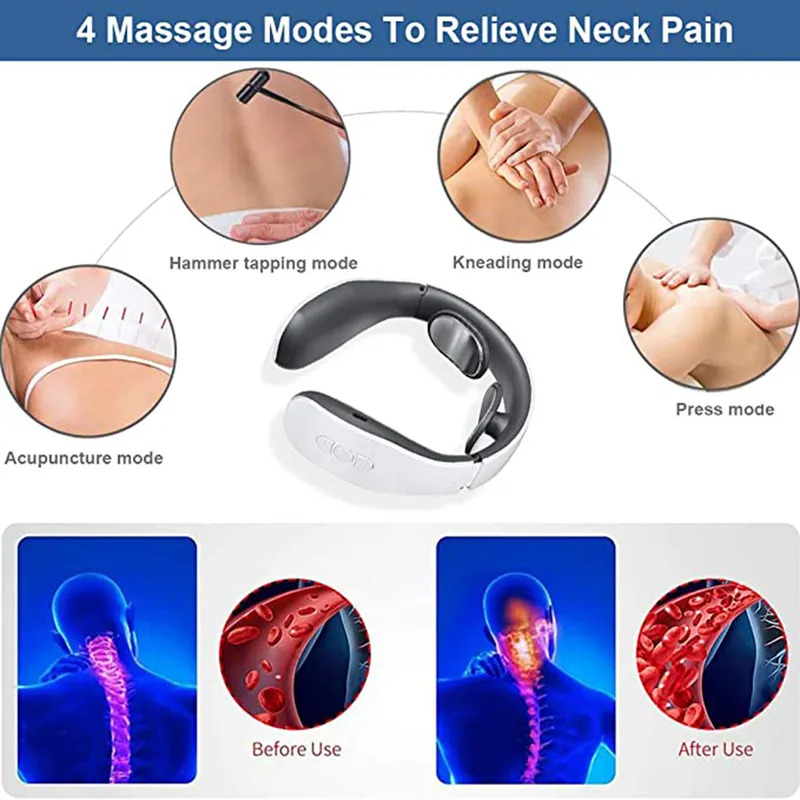 Massageador elétrico de pescoço com detecção de 15 intensidades, massagem inteligente nas costas, 4 modos de pulso, instrumento de fisioterapia cervical recarregável USB 227249578