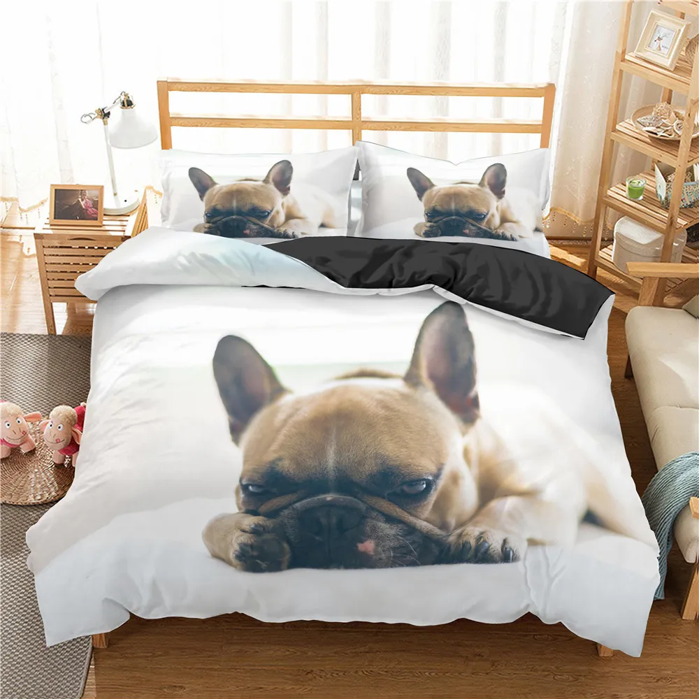 Homesky 3D Pug Dog Literie Set Cute Animal Housse de couette Queen King Size Pug Dog Literie Set Enfant Adultes Quilt Cover Linge de lit 201021