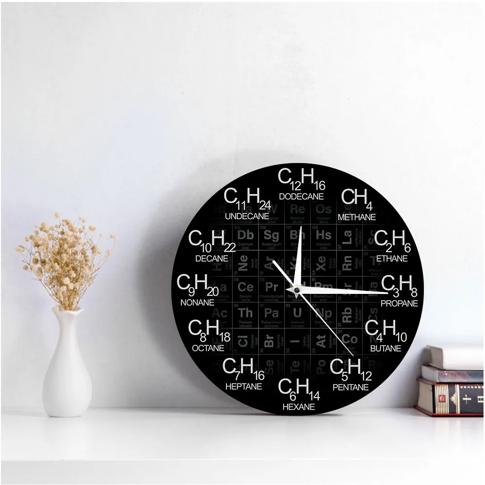 Periodisk tabell över element kemi väggklocka kemiska formler som tidsnummer väggklocka kemisk vetenskap väggkonstdekor T20015729603