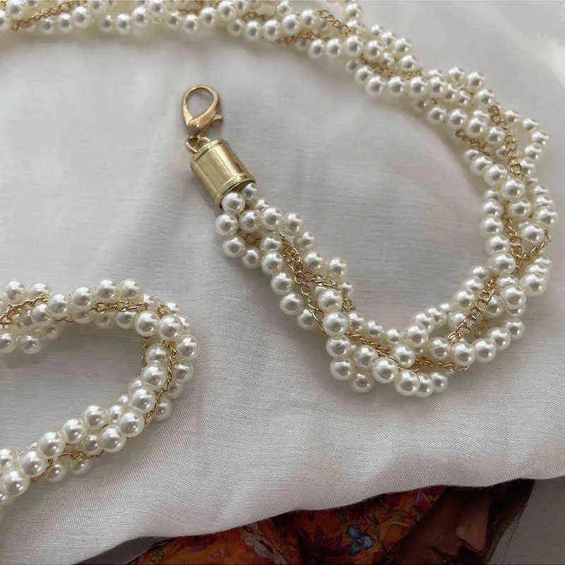 Cinture a catena di perle lavorate a maglia Cinture di metallo dorato le donne Catene semplici in stile coreano Cinture a maglia Maglioni di gonna decorativi G220301