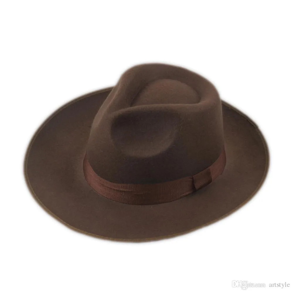 Cappello vintage da uomo e da donna in feltro rigido a tesa larga Fedora Trilby Cappello Panama Gangster Cap2546