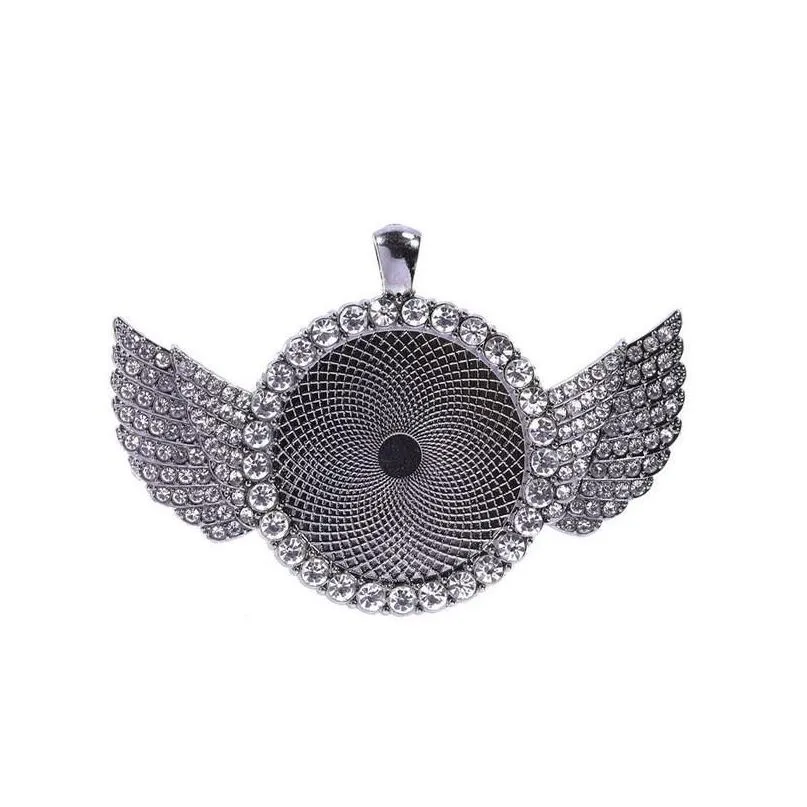 30Mm Diy Jewelry Accessories Round Bottom Brackets Time Gem Sublimation Blank Pendant With Wing For Transfer Printing Necklace3034