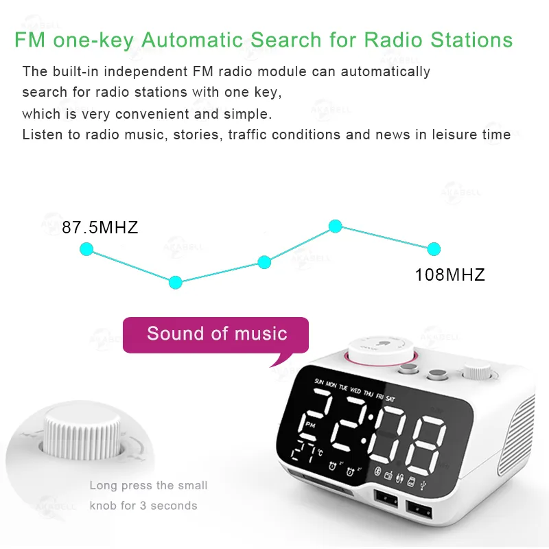 MICLOCKUpgradedAlarm Clock with USB Charger LED Digital Alarm FM R, Bluetooth Ser, Temperature, Sze 220311