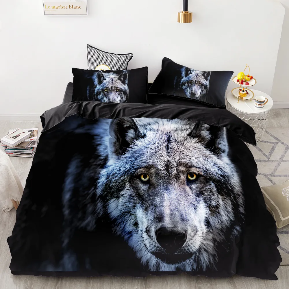 Ensemble de literie imprimé 3D ensemble de housse de couette personnalisé roi Europe USA couette couverture de couette ensemble Animal lion noir literie 201211283E