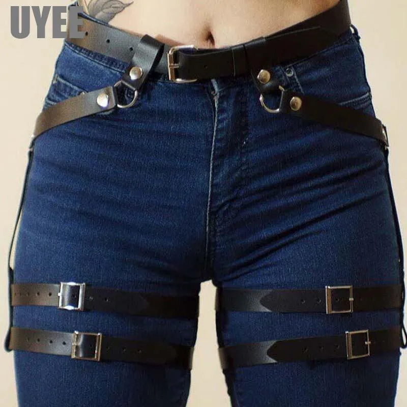 Les femmes de la mode Uyee exploitent des ceintures de jarrets gothiques Gothic Belt Lingerie Harajuku Beltes de jambe Sous-suspendeurs en cuir pour femmes Belt279E
