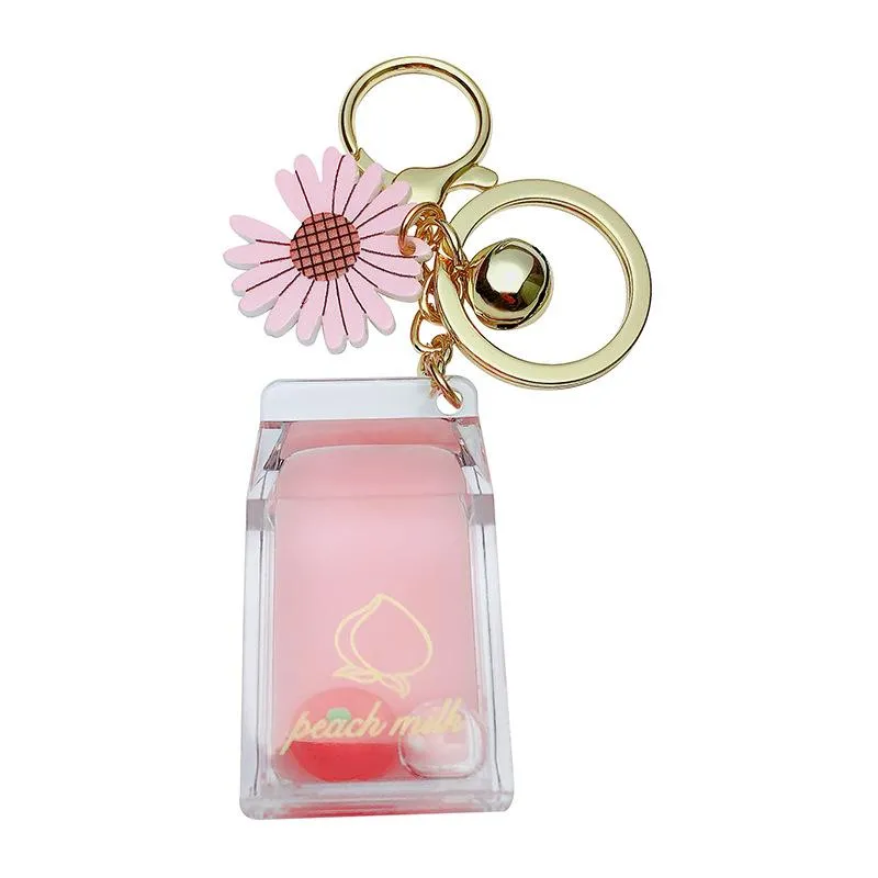 Porte-clés flottant mignon pastèque pêche porte-clés acrylique bouteille mobile liquide mouvant fruits porte-clés anneau femmes sac pendentif Ke297x