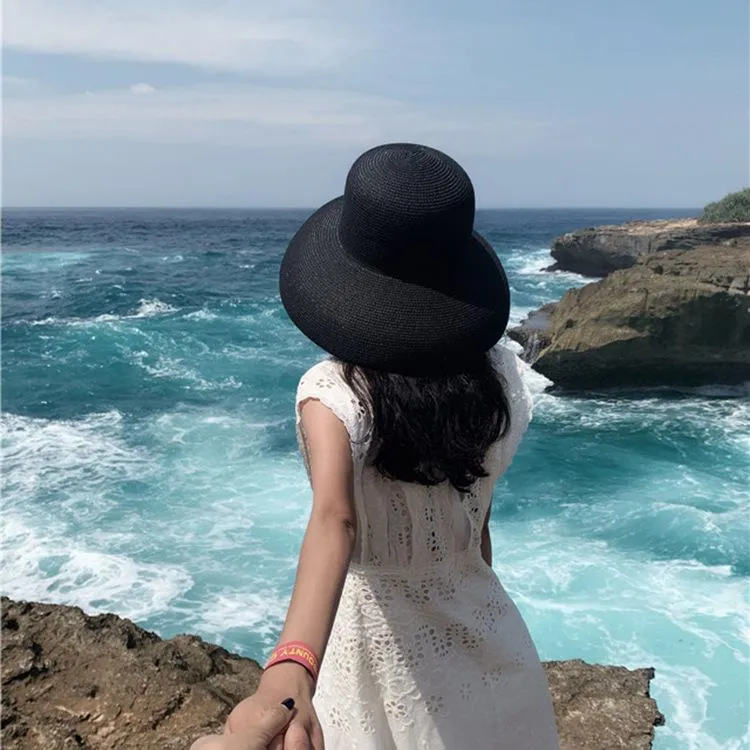 Hepburn Straw Hat Batık Modelleme Aracı Çan şeklindeki Büyük Kötü Şapka Vintage Bility Turist Plajı Atmosferi194L