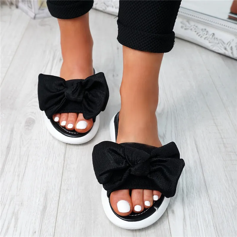 Heflashor Women Bow Summer Sandals Slipper Outdoor Flipflops Beach Shoes女性カジュアルフラワースリッパZapatos De Mujer Y200423