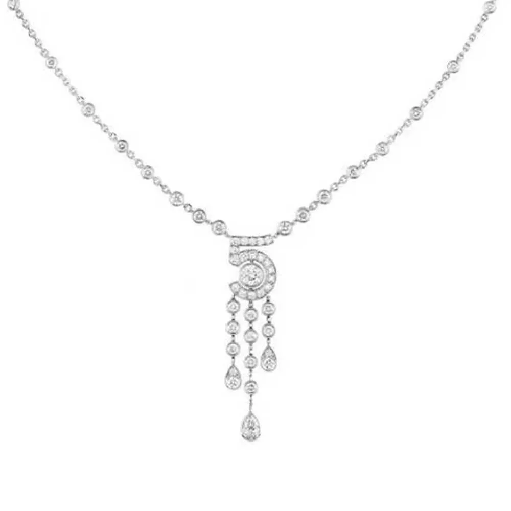 Luxe Mode Elegant Temperament Digitale Geen 5 Kwastje Ketting Voor Vrouwen 925 Gegalvaniseerde Platina AAA Zirkoon Glanzend Exquisite345W