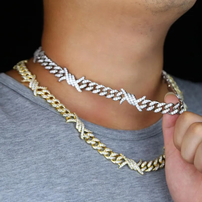 Chokers iced out bling 5A cz cubic zirconia cuban chain 18k gold hip hop delicate barbed wire necklace for men men charming jewelr246L