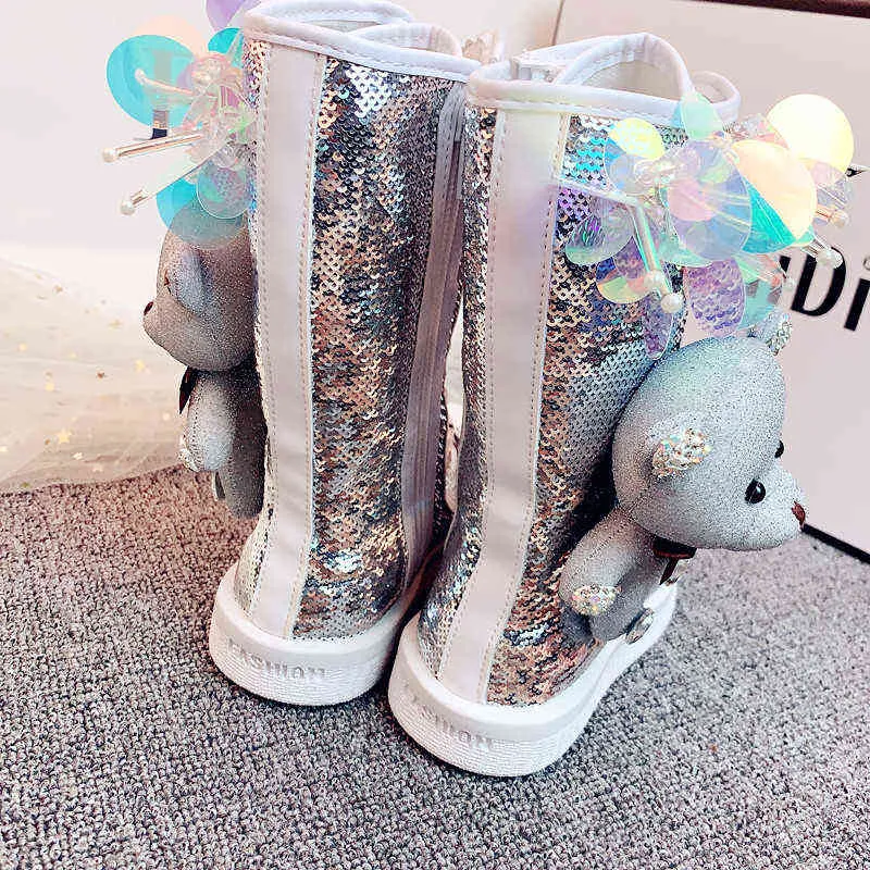 CCTWins Kids Botas Altas 2020 Outono Inverno Glitter Botas Crianças Moda Botas Meninas Marca Toddlers Bonito Pele Quente Sapatos Hb096 220209