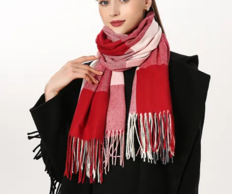 Autumn And Winter New Style Imitation Cashmere Plaid Scarf Women's Middle Long Warm Tassel Scarf For Women 21122105R