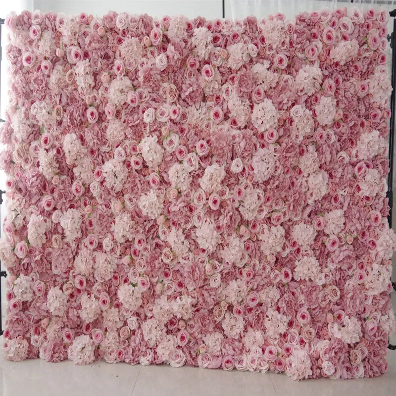 8X8Ft Top Quality Creative 3D Flower Wall Made With Fabric Rolled Up Artificial Flowers Arrangement Wedding Backdrop Decoration288Z