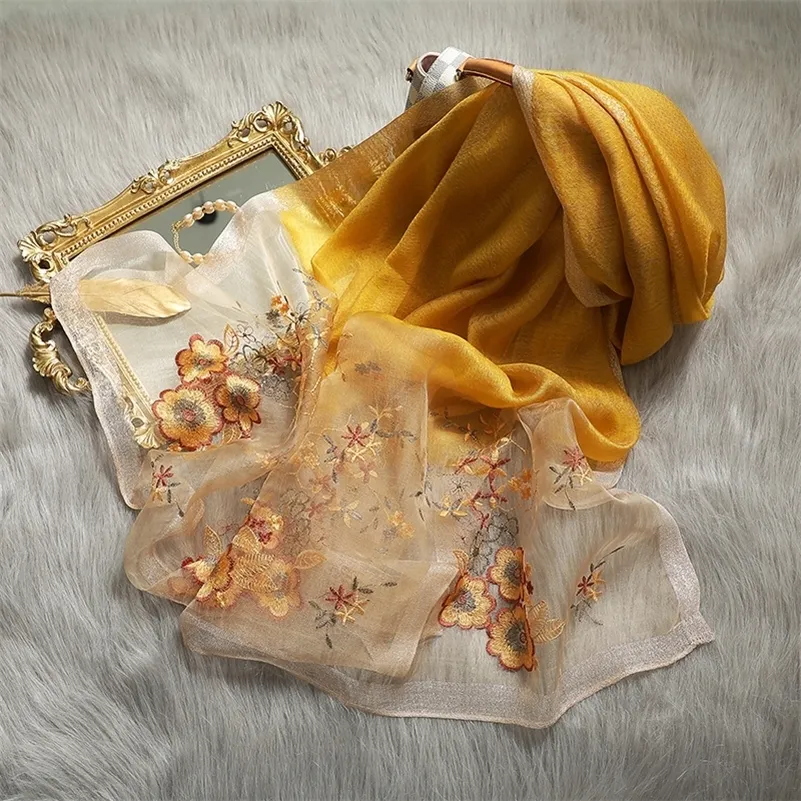 Femmes luxe soie laine écharpe châles broderie florale dame Pashmina cou Hijab Foulard enveloppes Bufanda hiver chaud foulards 201018262R