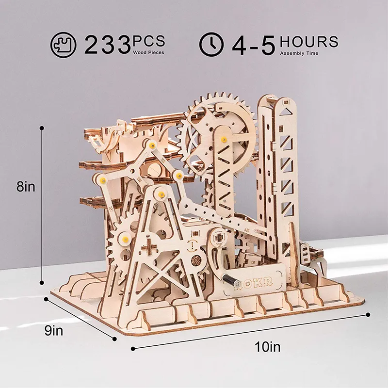 Robotime Rokr blokuje marmurowe wyścigowe run Maze Balls Track DIY 3D Drewniana łamigłówka ER Zestawy budowlane Zabawki do kropli 220715