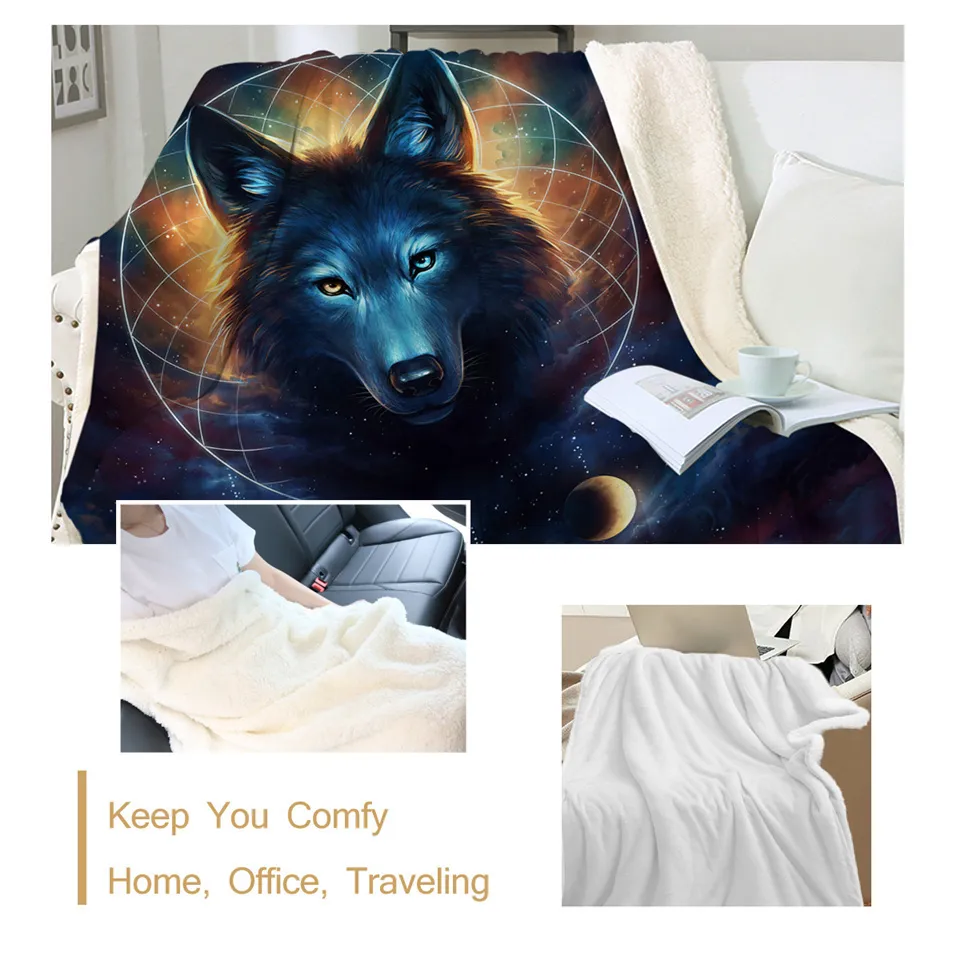 Jojoesart Wolf Velvet Plusha Sofa Blanket Moon Eclipse Drow Blanket Galaxy Print Thin Quilt Bedding 150x200cm 201223Q