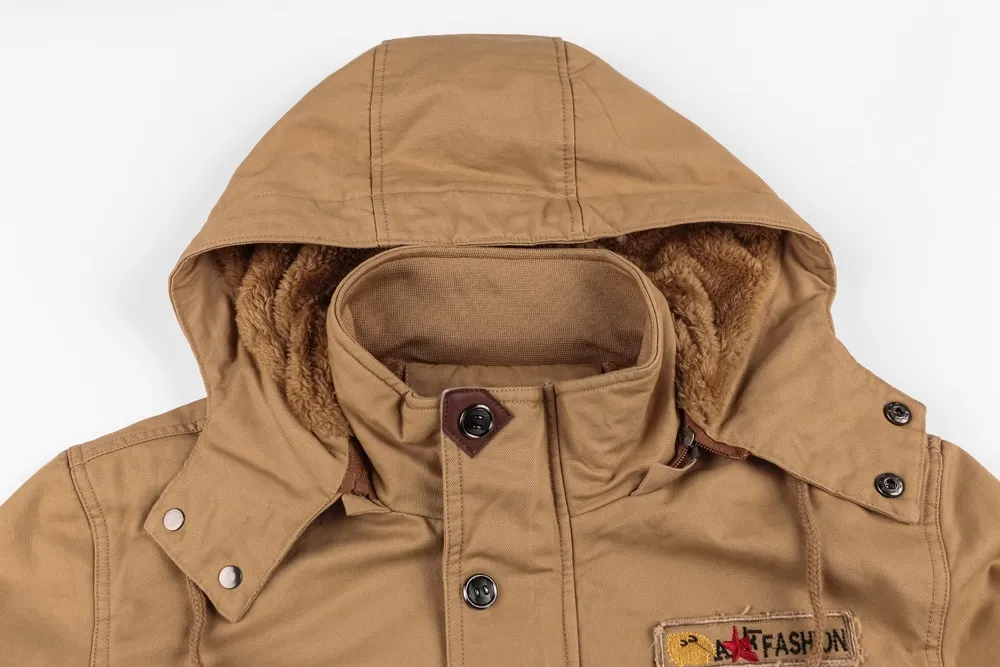 プラスサイズJamickiki New秋と冬のファッションメンズMiliatry Patch Warm Jacket Tactical Usアーミーウールパッドドーコート。 3色