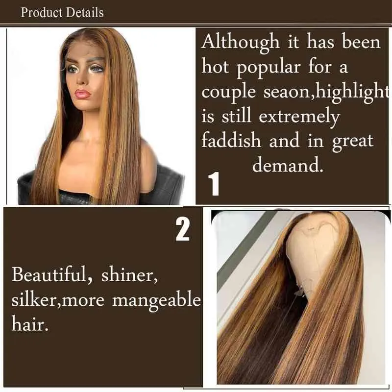 Destaque Lace Front Wig P4 / 27 Honey Blonde Brown Preenchido Brasileiro Remy Lace Frontal Human Human Wigs para mulheres