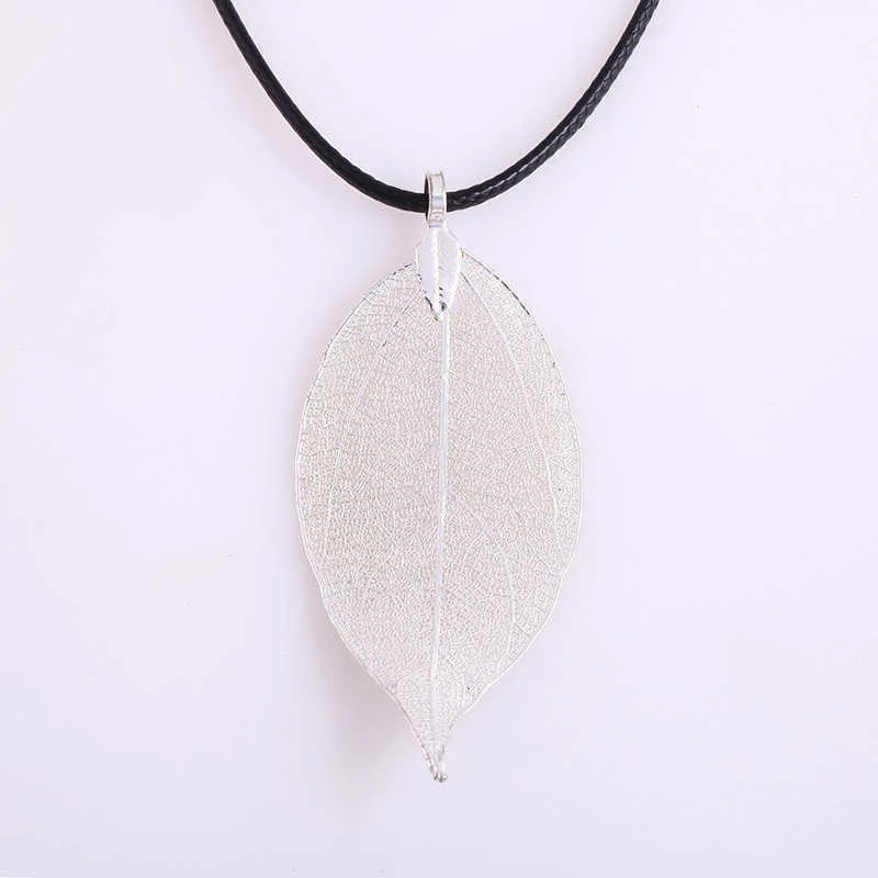 Natural Real Leaf Dipped Long Leaf Pendants Necklace for Women Gold Plated Handmade DIY Stray Leaves Necklaces