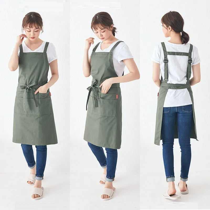 Nordic wind polyester cotton waterproof apron Coffee shops and flower shops work cleaning aprons for woman washing daidle bib LJ209978811