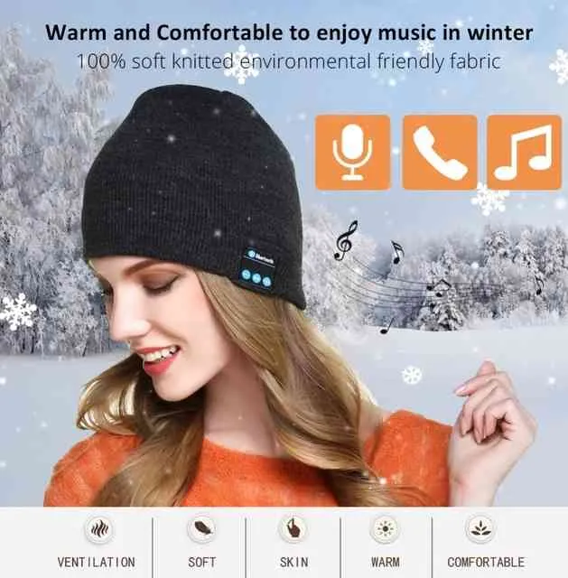 Auricolare Bluetooth senza fili Musica Cuffie Cuffie con microfono Sport cappelli invernali Meizu Sony Xiaomi Phone