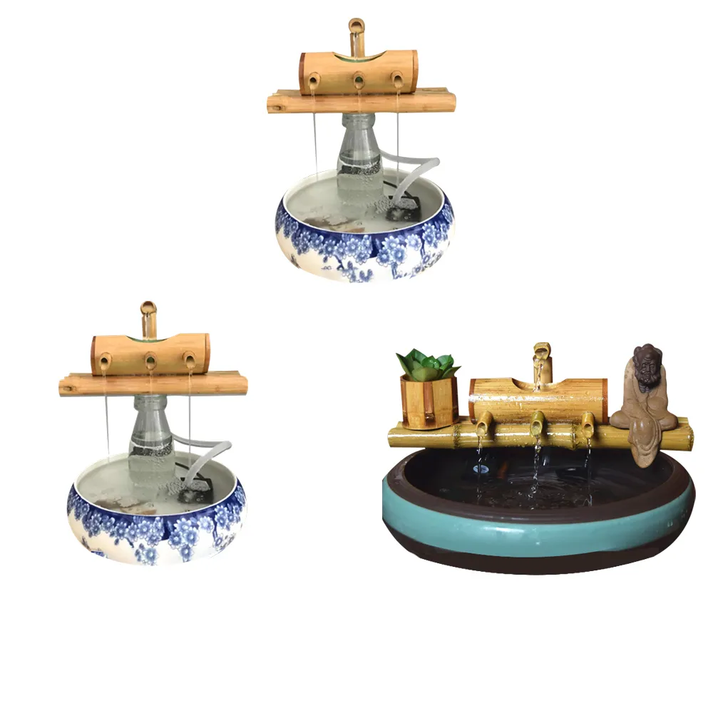 竹の水族館水リサイクル風水装飾チューブ水噴水石の路面フィルターオフィスデスクトップ家具Y2009228200945