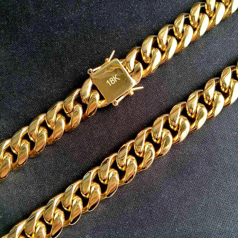 Mężczyźni Kobiety Bransoletka ze stali nierdzewnej Wysoka polerowana miami łańcuch kubański Bracelety podwójne bezpieczeństwo klapy złota stalowa stal 8 mm 10 mm 12 mm 142518